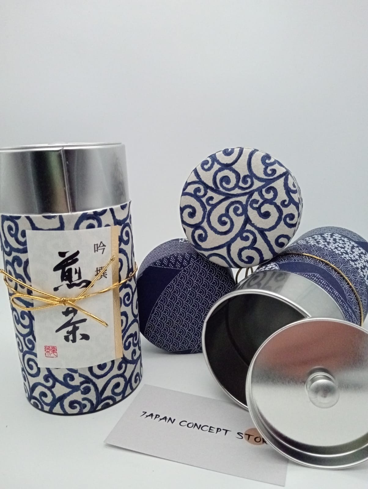 Set de Latas Japonesas para Té con Papel Washi Azul