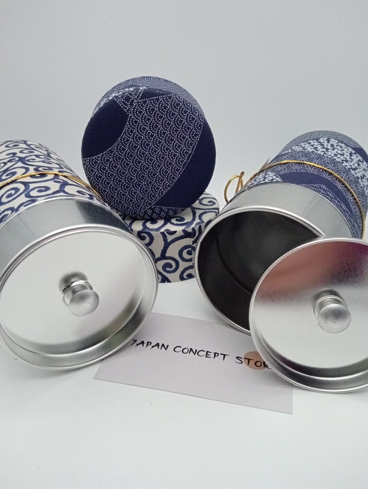 Set de Latas Japonesas para Té con Papel Washi Azul - Imagen 3