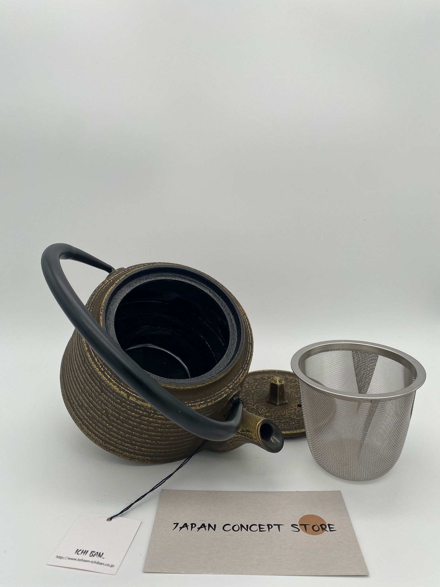 Tetera japonesa de hierro fundido 0,4 L Oiharu Sujime Rikyu – Tetera Nanbu Tekki marrón y dorado - Imagen 2