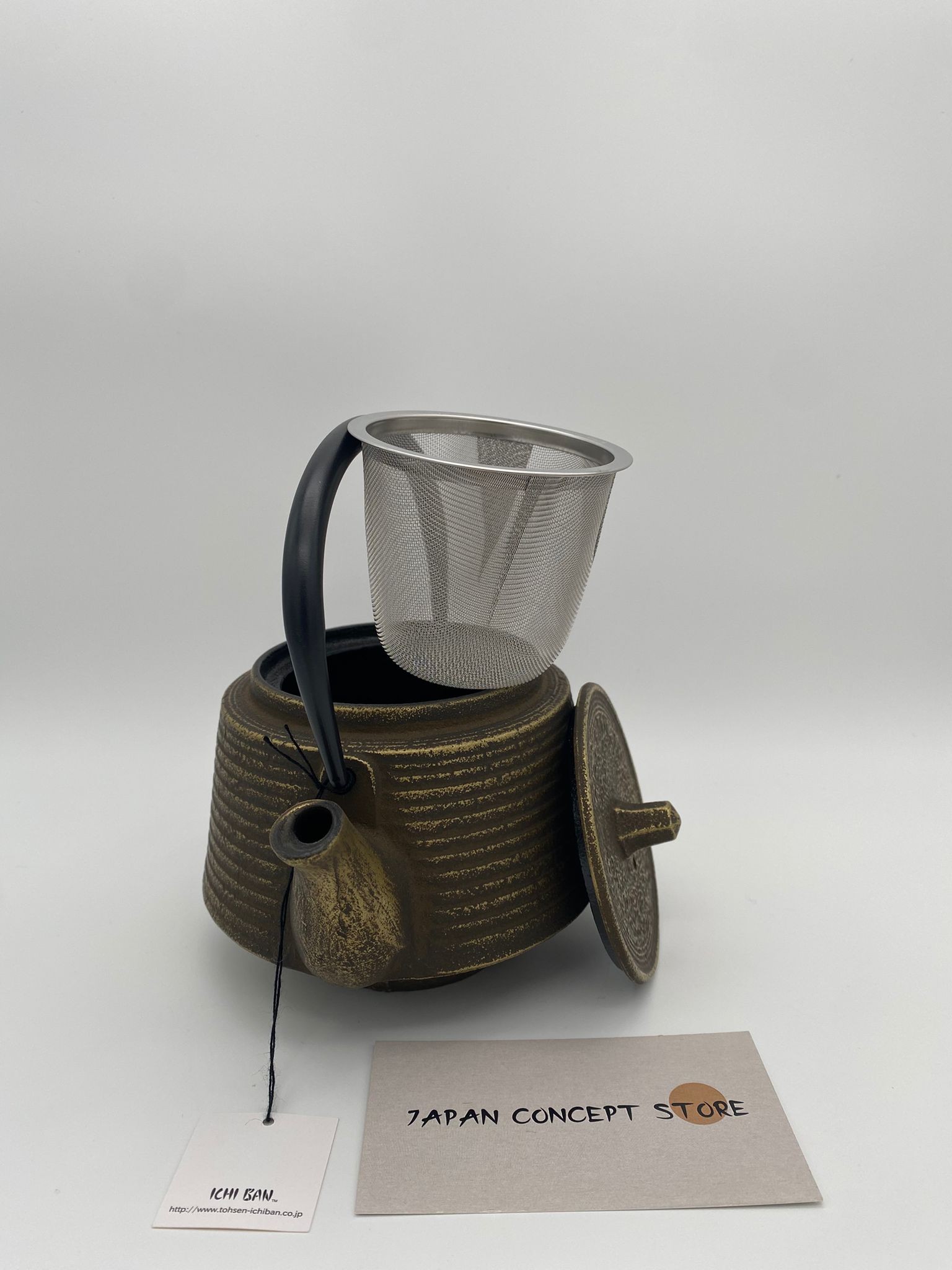 Tetera japonesa de hierro fundido 0,4 L Oiharu Sujime Rikyu – Tetera Nanbu Tekki marrón y dorado - Imagen 3