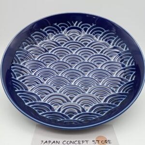 Plato de cerámica japonesa Seigaiha azul