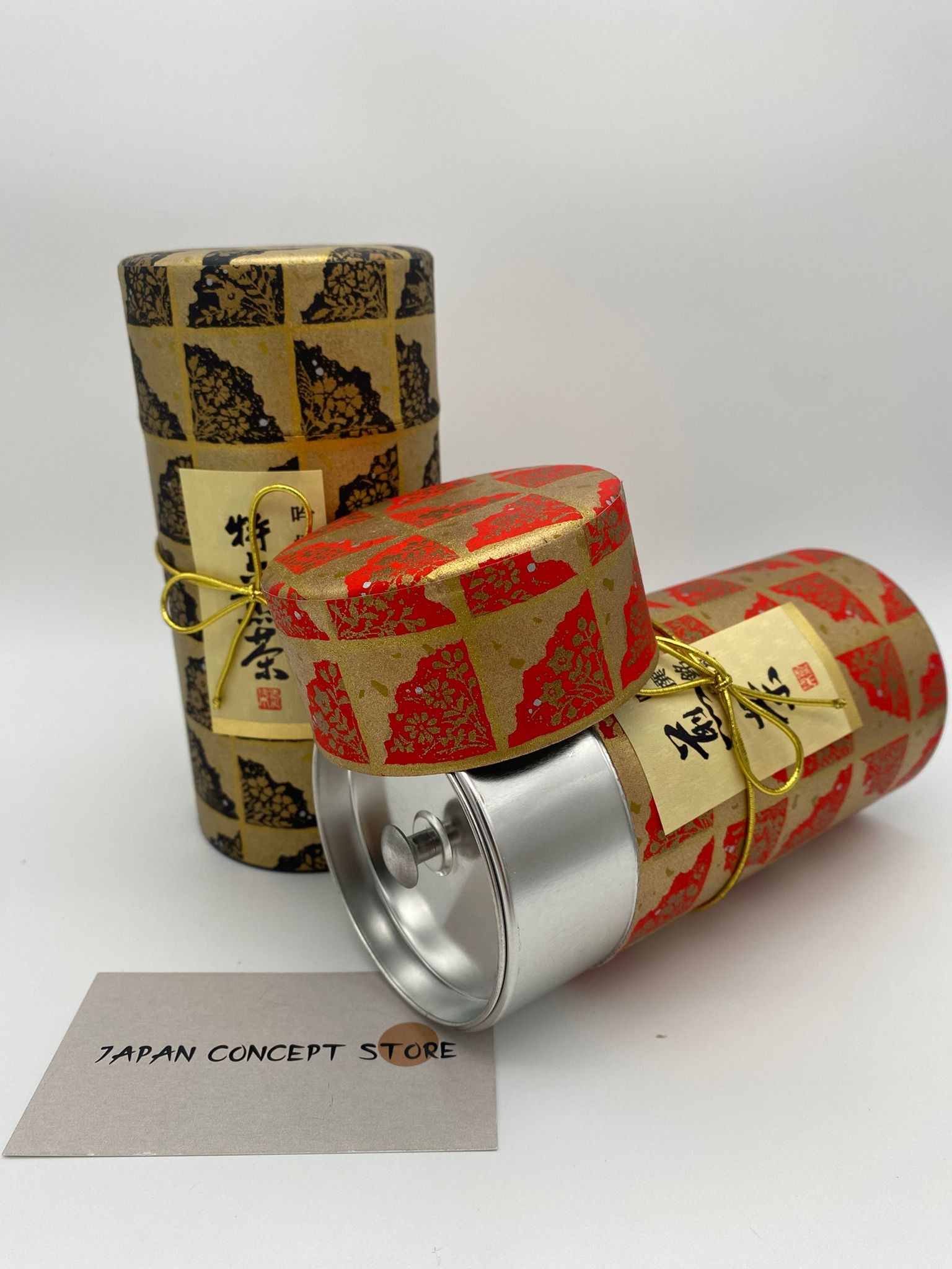Set de Latas Japonesas para Té en Rojo y Negro con Papel Washi Artesanal