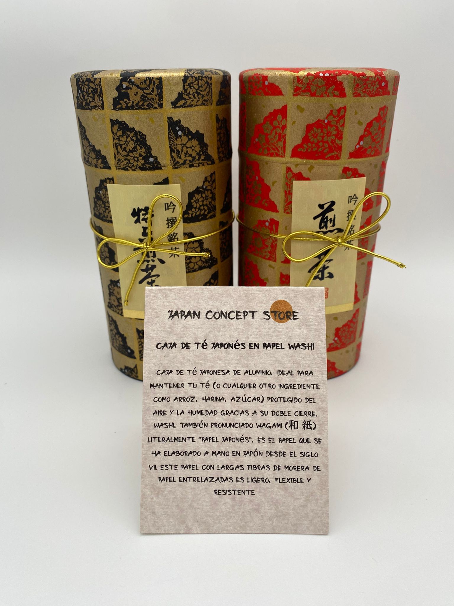 Set de Latas Japonesas para Té en Rojo y Negro con Papel Washi Artesanal - Imagen 2