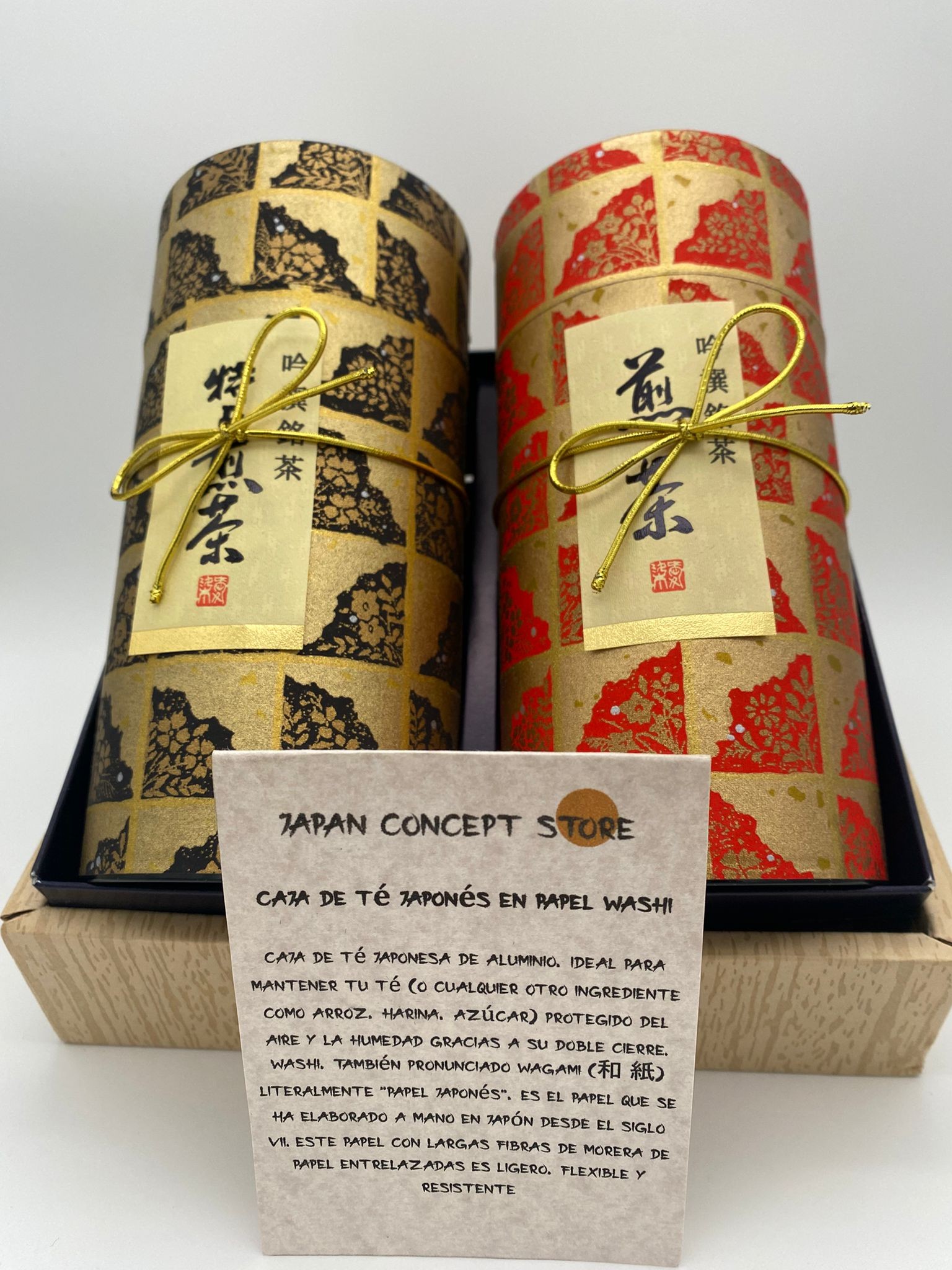 Set de Latas Japonesas para Té en Rojo y Negro con Papel Washi Artesanal - Imagen 4