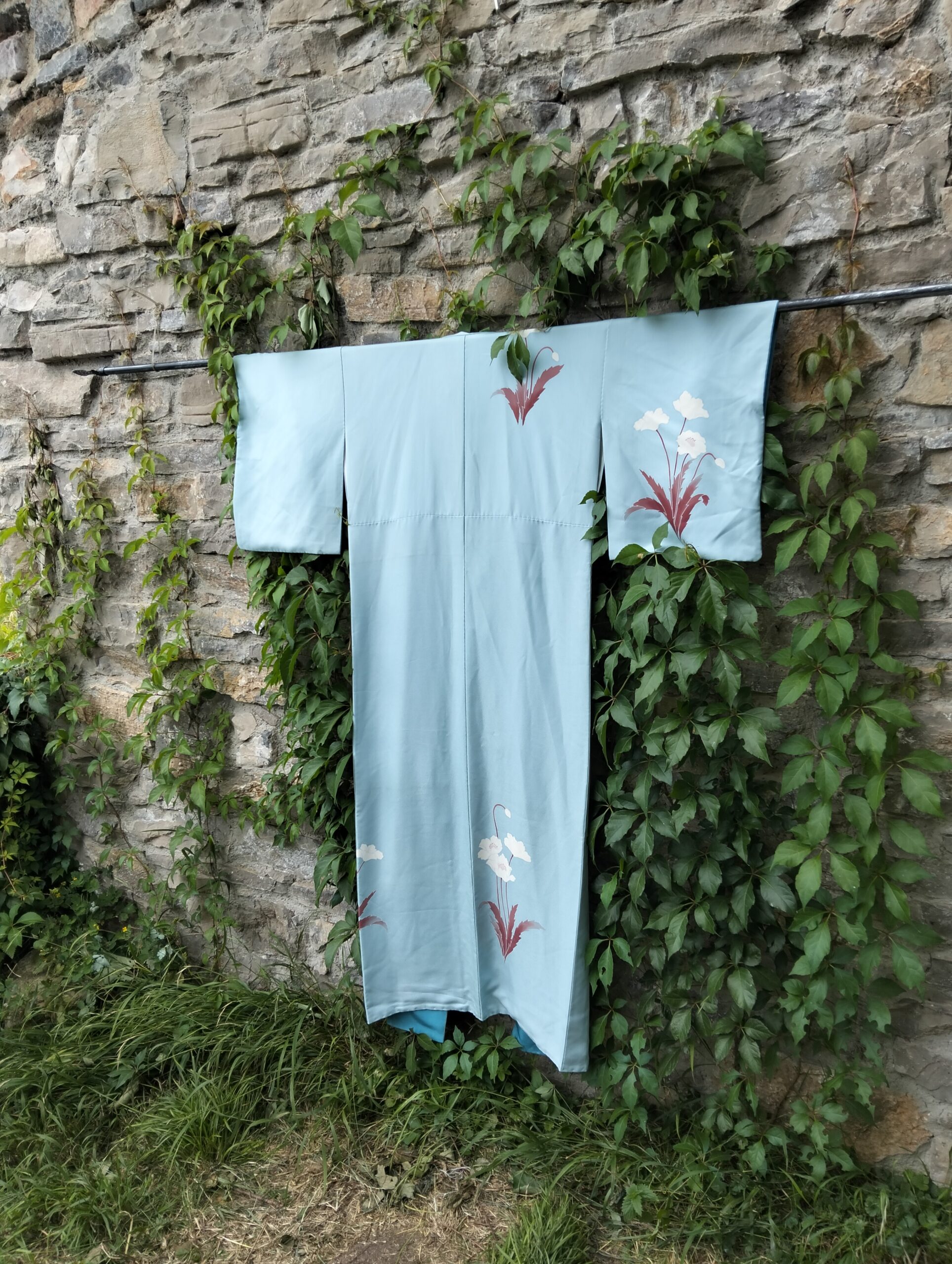 Kimono Japonés de Seda Vintage Años 60 – Auténtico Kimono Tradicional Largo con Paisaje Pintado a Mano - Imagen 2