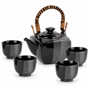 Juego te negro antracita de 5 piezas con tetera y 4 tazas