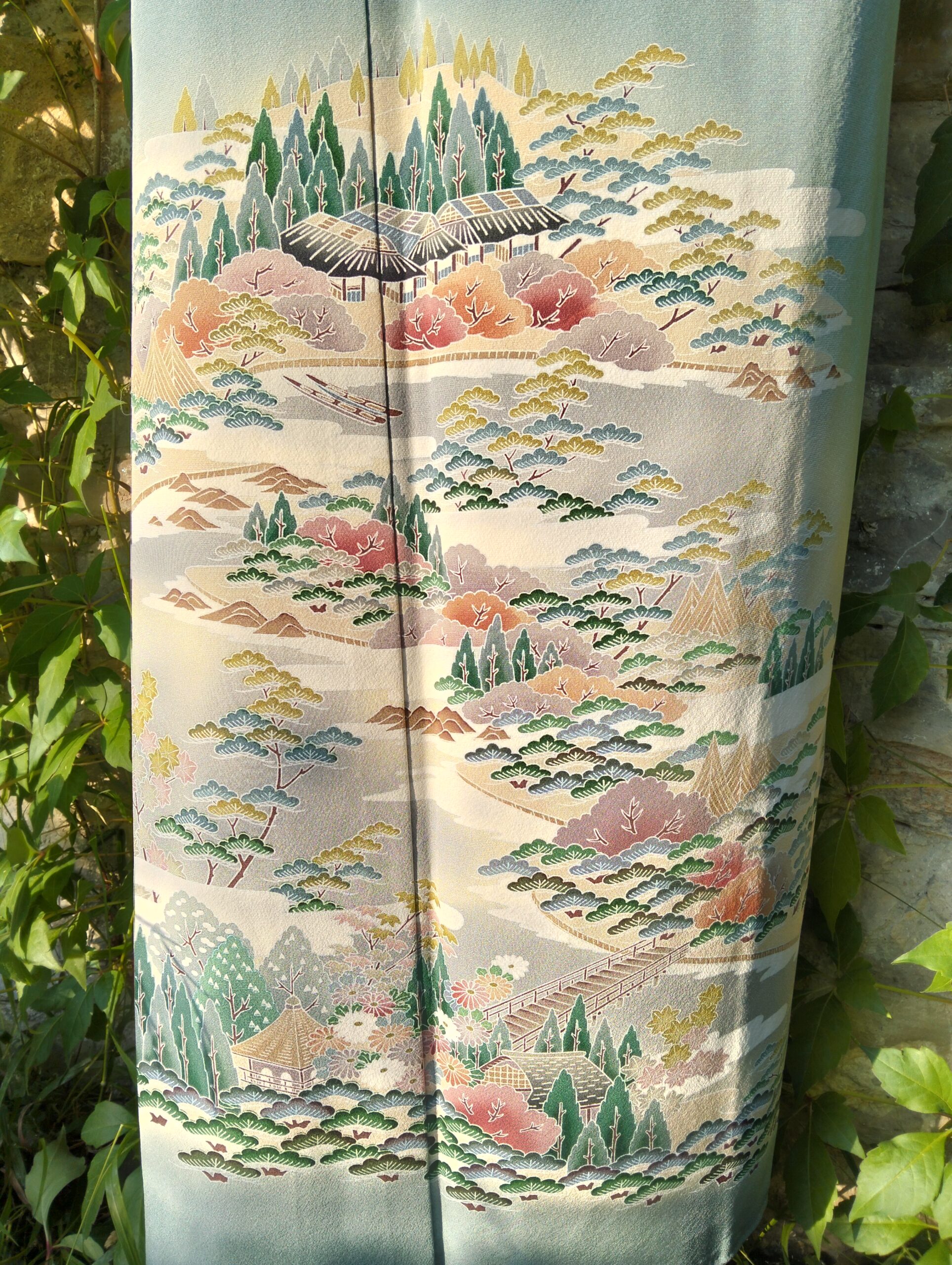 Kimono japonés azul pintado a mano con paisaje nevado – Exclusivo Kyoto - Imagen 3