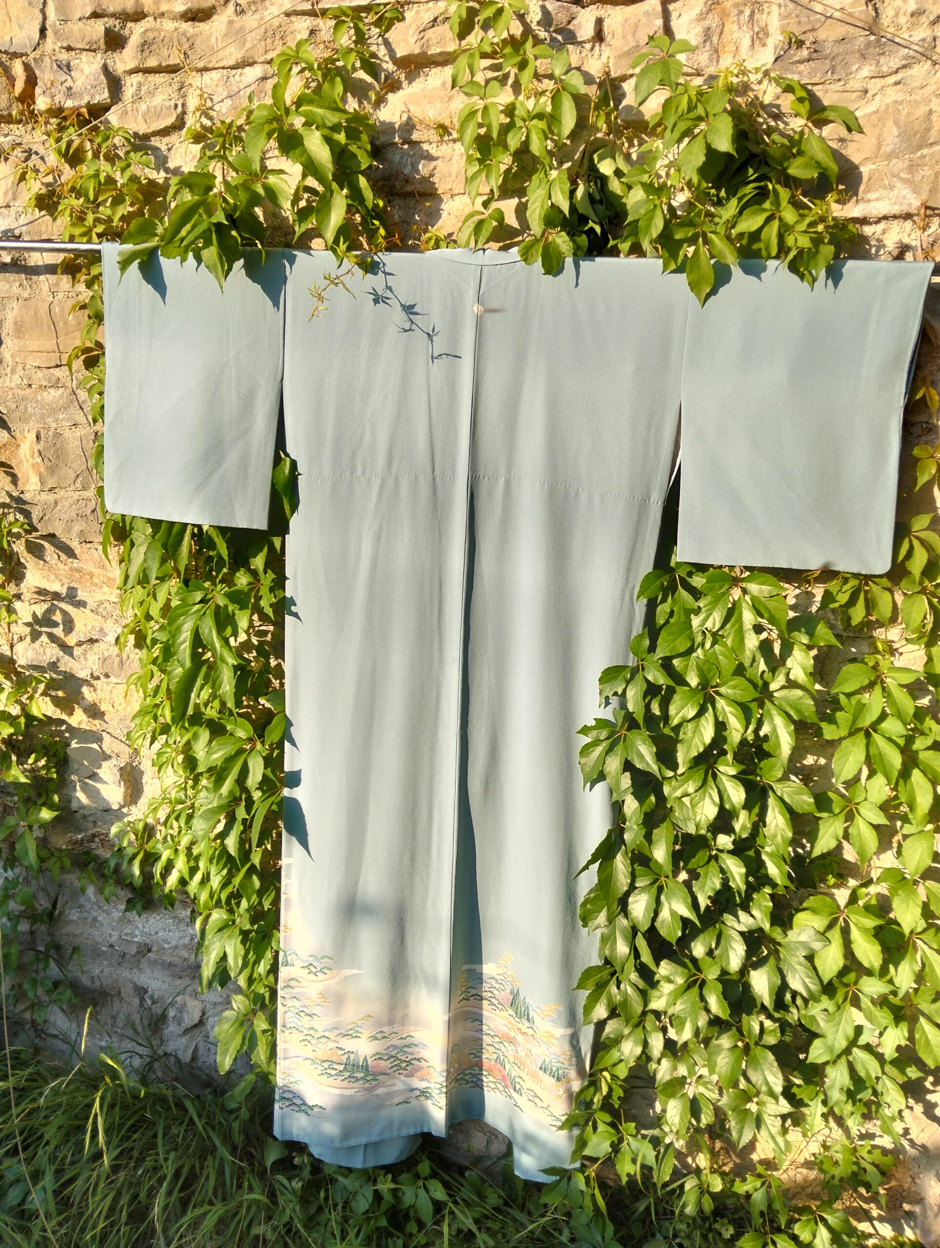 Kimono japonés azul pintado a mano con paisaje nevado – Exclusivo Kyoto - Imagen 5