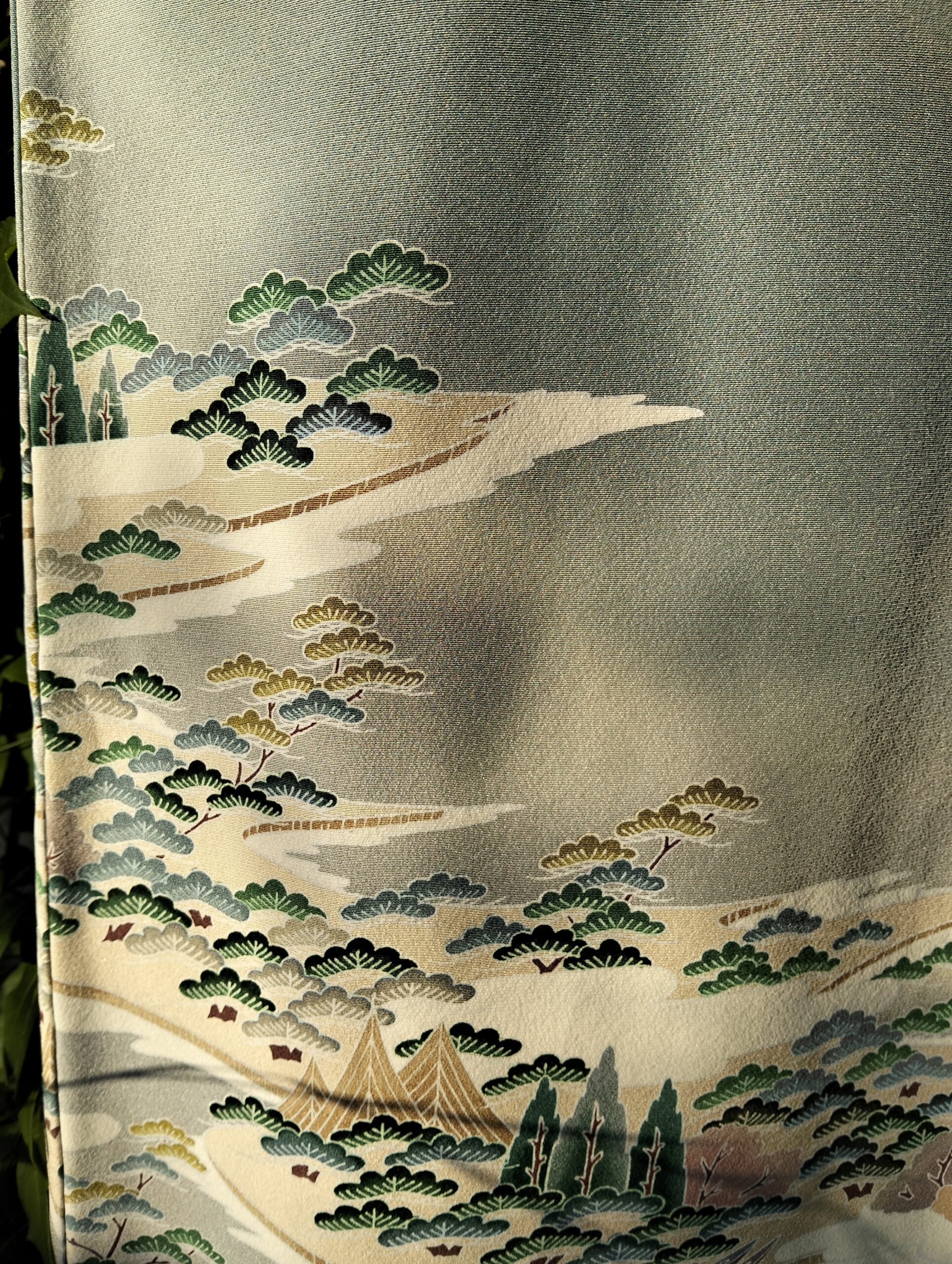 Kimono japonés azul pintado a mano con paisaje nevado – Exclusivo Kyoto - Imagen 6