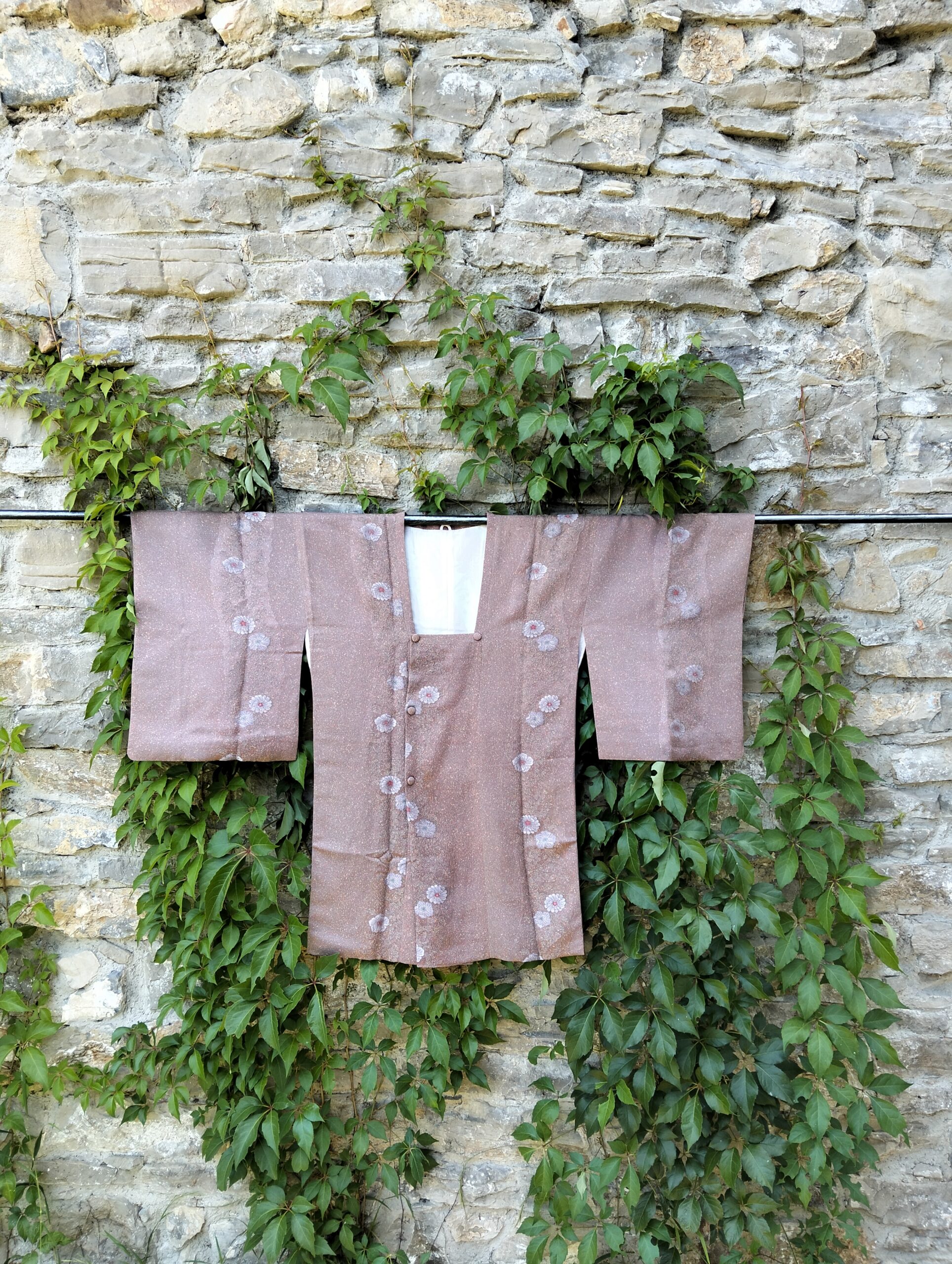 Haori Michiyuki Marrón Vintage Japonés en Seda Natural
