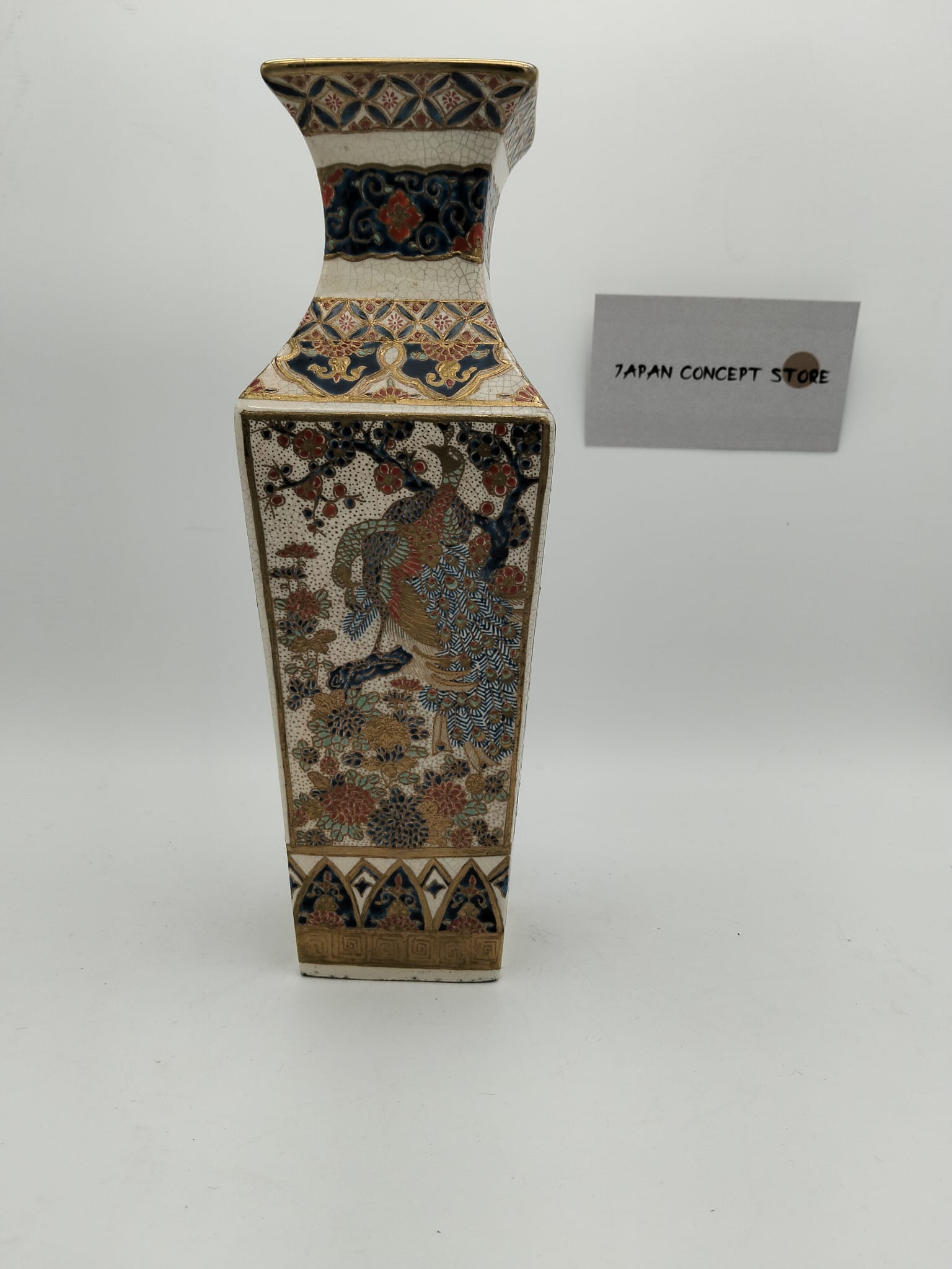 Jarrón japonés Satsuma cuadrado con león shishi y flores - Imagen 2