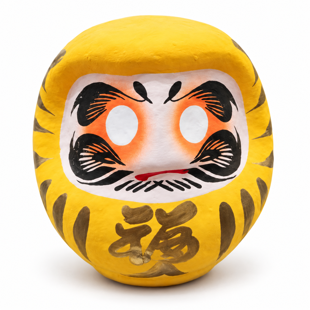 Daruma japonés amarillo de 12 cm con kanji dorado