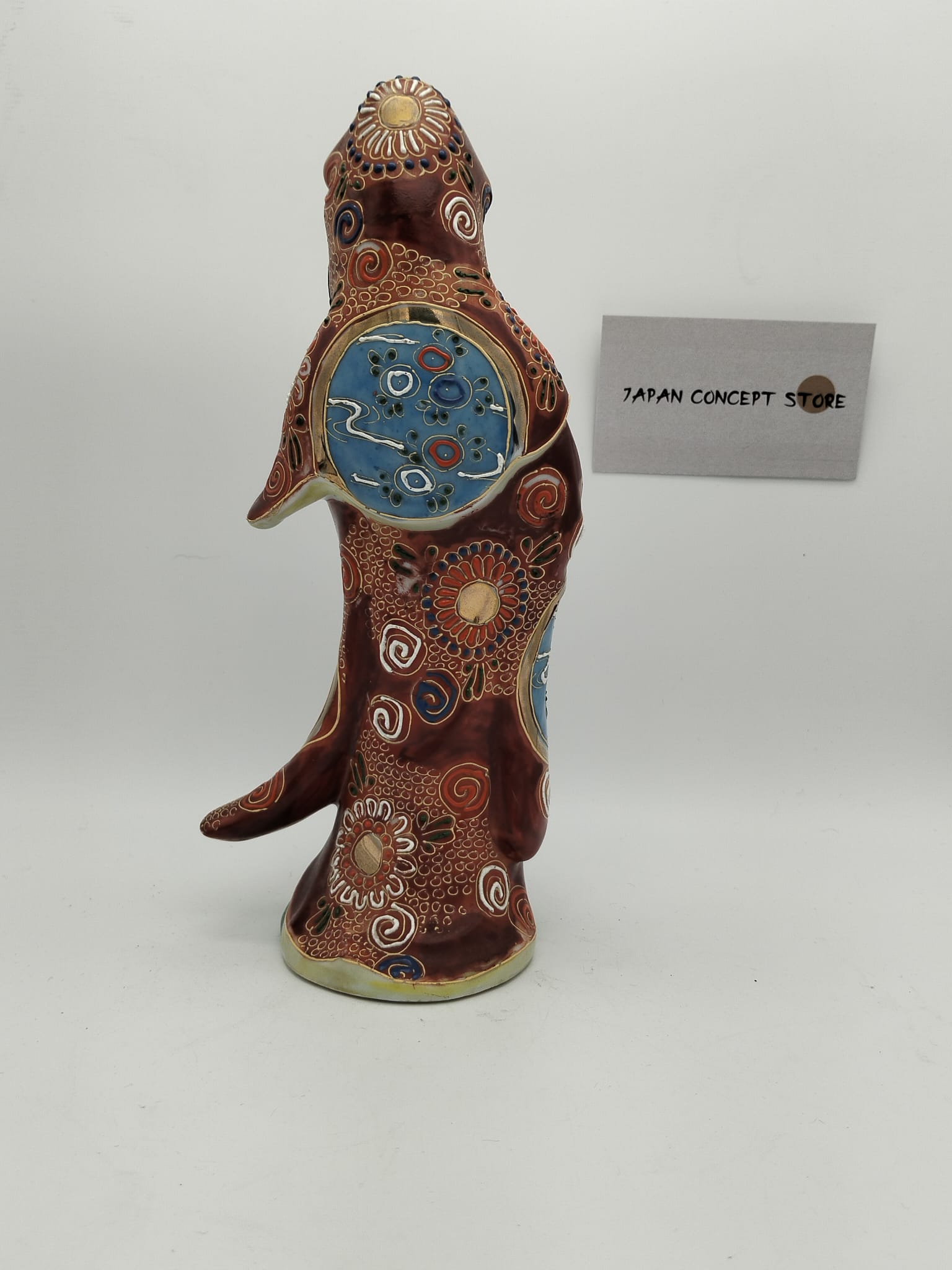 Figura Kutani japonesa roja con kimono floral Kan-On antigua - Imagen 2