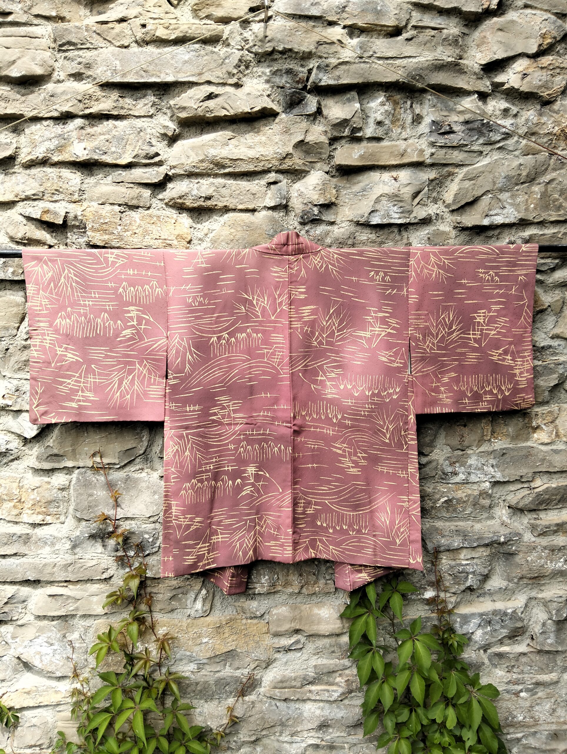 Haori de seda años 60 naranja con bordados dorados - Imagen 5