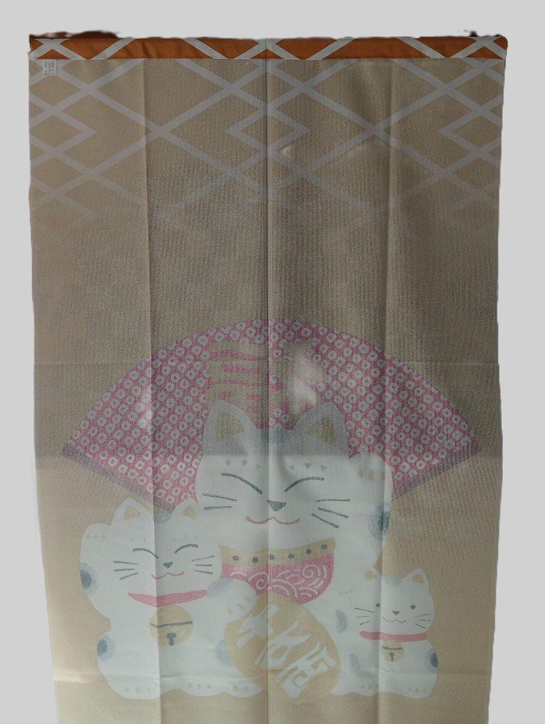 Noren cortina Maneki Neko Fuku Fan Amarillo Made in Japan - Imagen 3
