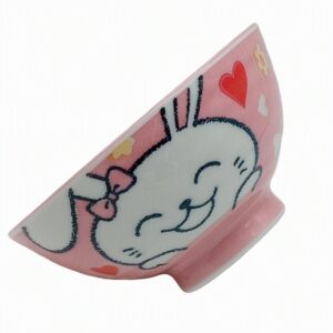Tazón de Arroz Japonés Kawaii – Diseño Conejo con Corazones Rosa (10.5 cm)