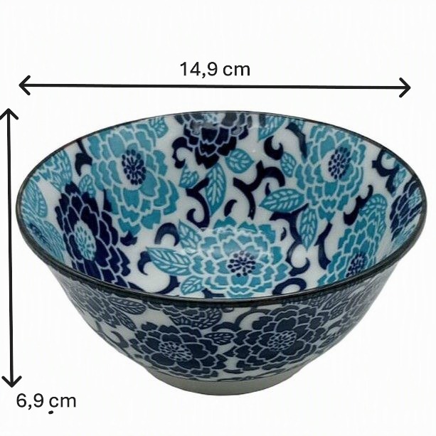 Tazón de Arroz Japonés Tradicional – Diseño Floral Azul Mino (14,9 cm) - Imagen 2