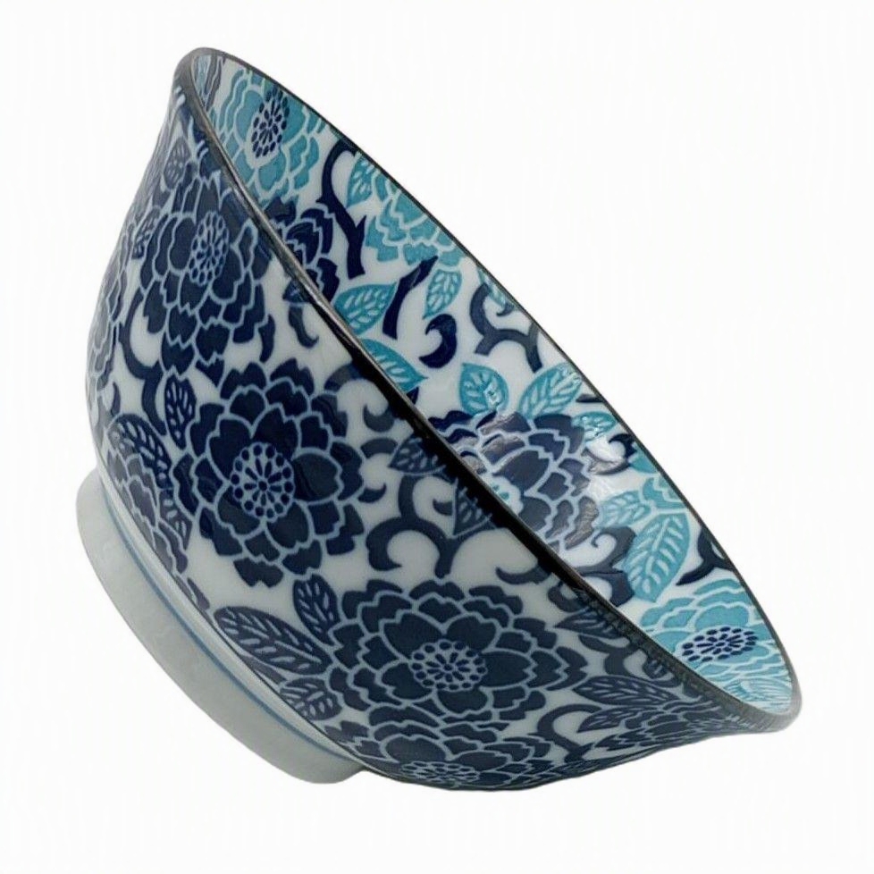 Tazón de Arroz Japonés Tradicional – Diseño Floral Azul Mino (14,9 cm) - Imagen 3