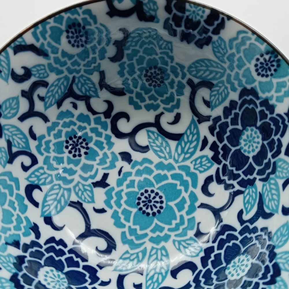 Tazón de Arroz Japonés Tradicional – Diseño Floral Azul Mino (14,9 cm) - Imagen 5