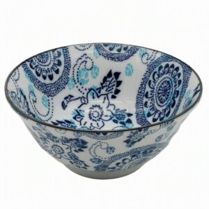 Cuenco japonés de porcelana Mino azul y blanco – 560 ml