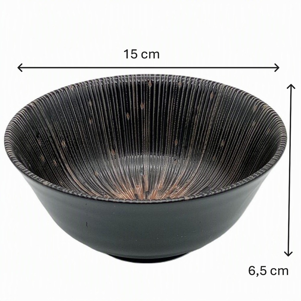 Cuenco japonés de porcelana negro con relieve vegetal – 15 cm - Imagen 3