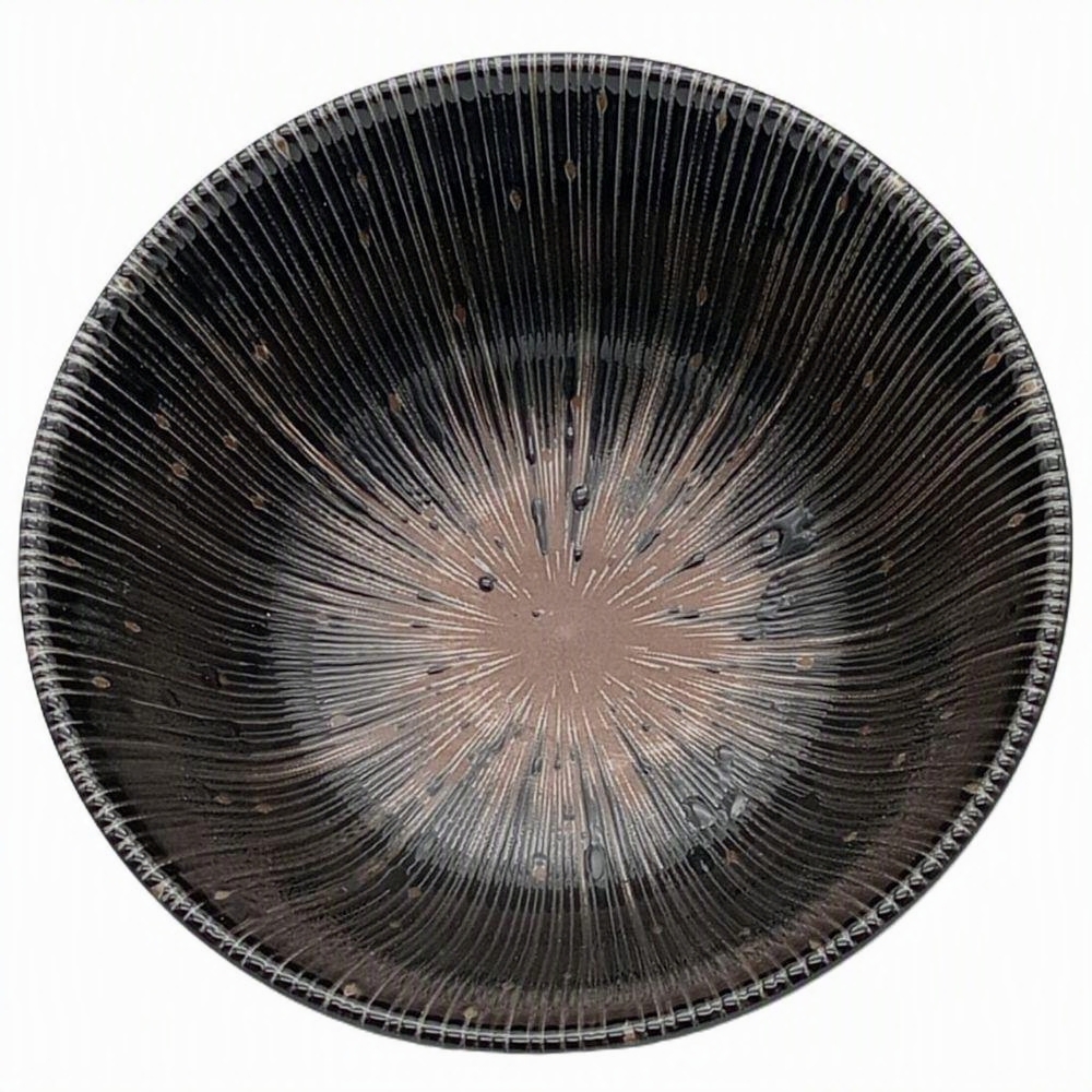 Cuenco japonés de porcelana negro con relieve vegetal – 15 cm - Imagen 5