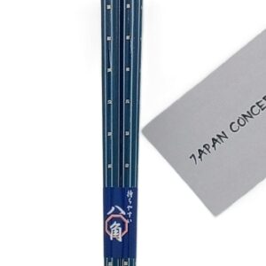 Set de 2 Pares de Palillos Japoneses Octogonales Tenraku Ishida Azul Metálico 23 cm Hechos en Japón