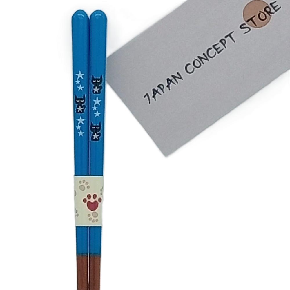 Palillos Japoneses Azules con Gatos y Estrellas – 18 cm | Hechos en Japón - Imagen 3