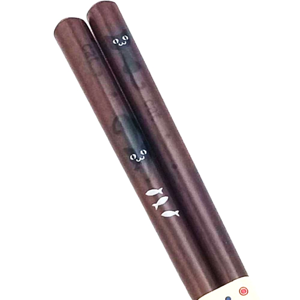 Palillos Japoneses Marrón Oscuro con Gato y Peces – 18 cm | Hechos en Japón - Imagen 2