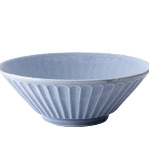 Cuenco Japonés Bajo Azul Grisáceo con Relieve – 19 cm