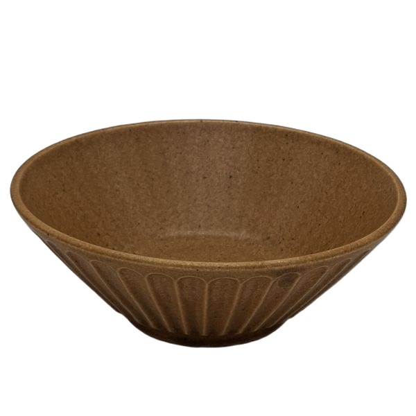 Cuenco de Ramen Japonés Marrón Tostado con Líneas Estriadas – 19,7 cm