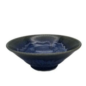 Cuenco de Ramen Japonés de Cerámica Azul Oscuro con Esmalte Jaspeado – 20 cm