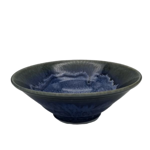 Cuenco de Ramen Japonés de Cerámica Azul Oscuro con Esmalte Jaspeado – 20 cm