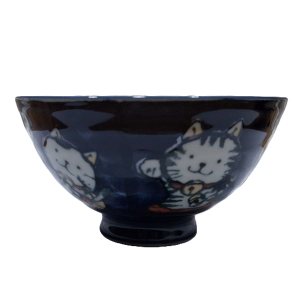 Cuenco Japonés para Arroz Kawaii Neko Azul – Hecho a Mano en Japón