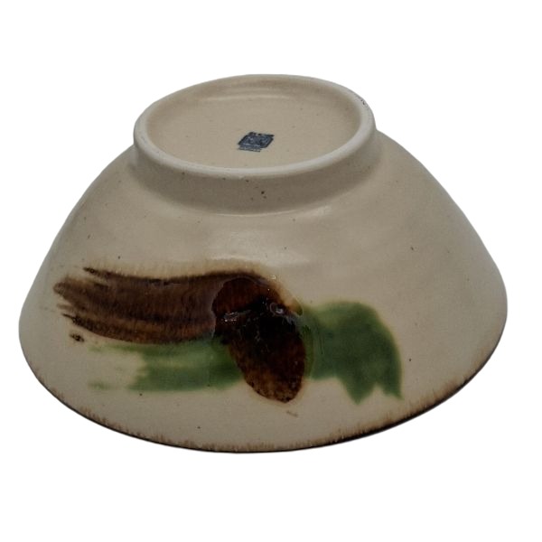 Cuenco de Ramen Japonés de Cerámica Marfil con Pinceladas Marrones y Verdes – 17,7 cm - Imagen 3