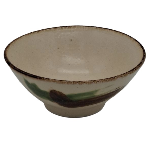 Cuenco de Ramen Japonés de Cerámica Marfil con Pinceladas Marrones y Verdes – 17,7 cm - Imagen 2