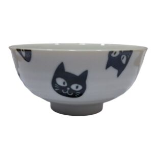Cuenco Japonés para Arroz Mino Ware Blanco con Gatos Negros – 11,5 cm