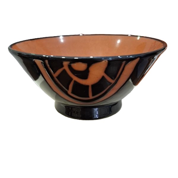 Cuenco Japonés Artesanal Naranja con Pedestal y Pinceladas Oscuras – 16,5 cm