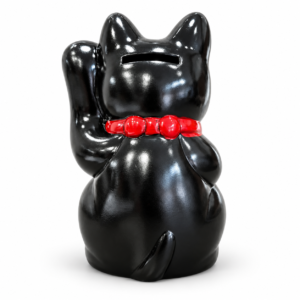 Hucha Maneki Neko negra de cerámica, estilo retro, 15 cm — fotografía 2