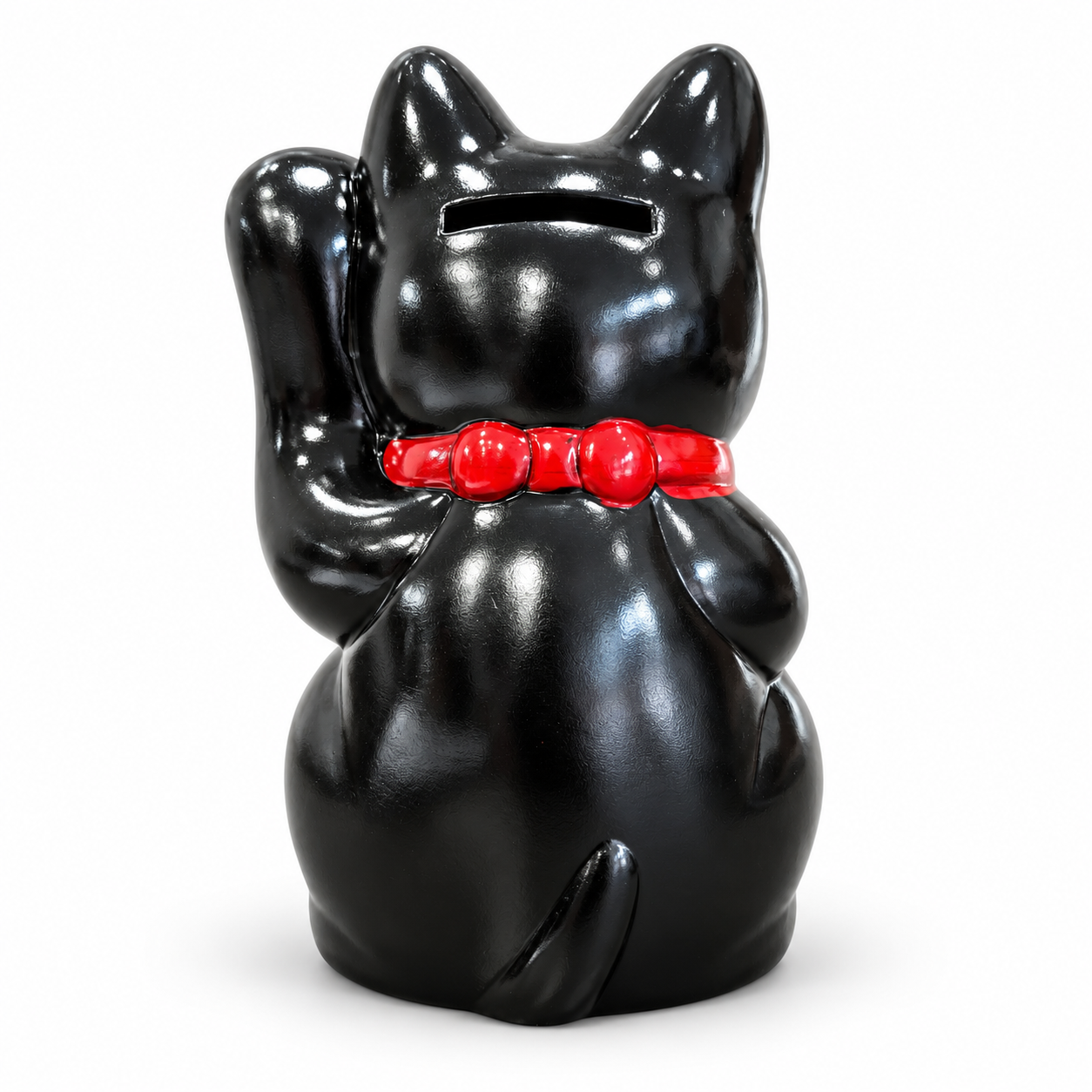 Hucha Maneki Neko negra de cerámica, estilo retro, 15 cm — fotografía 2