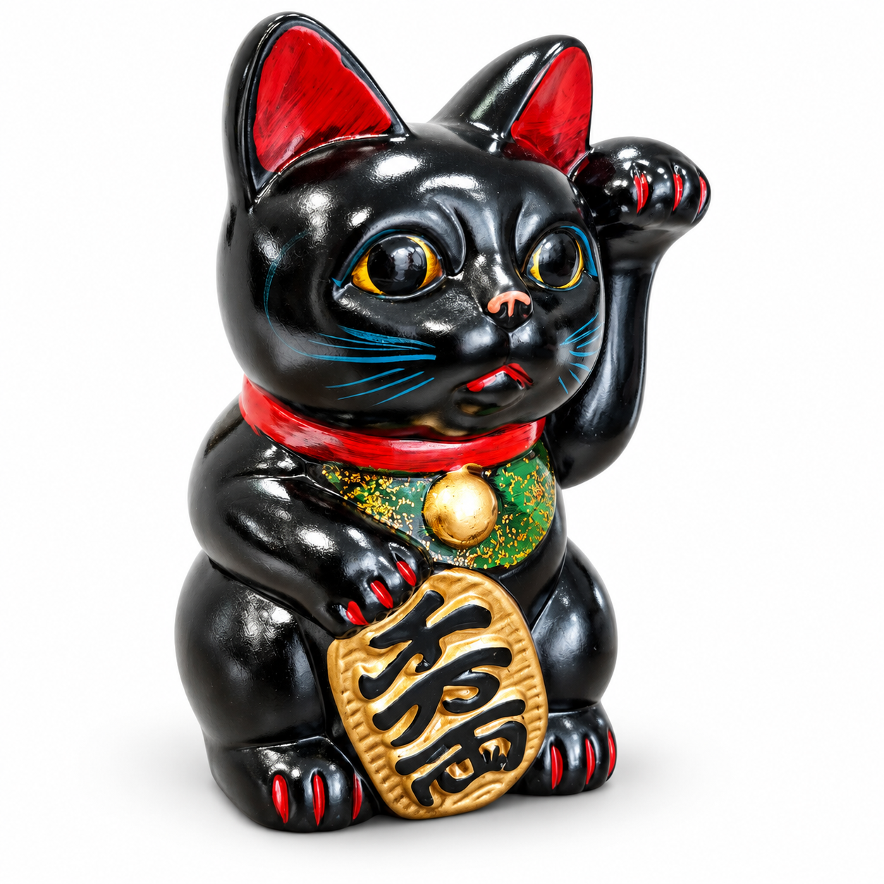 Hucha Maneki Neko negra de cerámica, estilo retro, 15 cm — fotografía 3