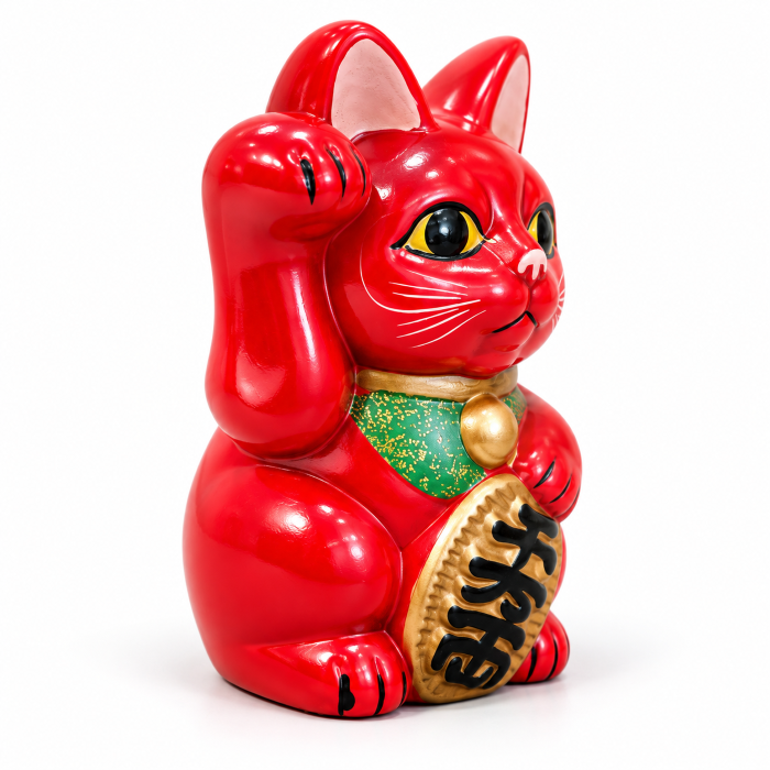 Hucha Maneki Neko roja de cerámica, estilo retro, 15 cm — fotografía 2