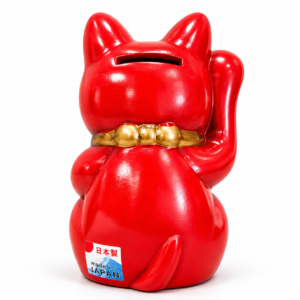 Hucha Maneki Neko roja de cerámica, estilo retro, 15 cm — fotografía 3