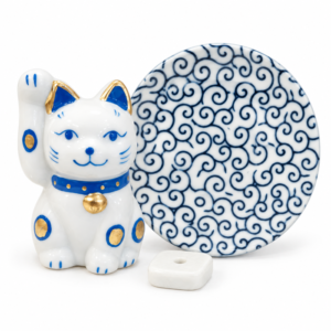 Porta incienso Maneki Neko azul de cerámica, plato de 9,5 cm — fotografía 2