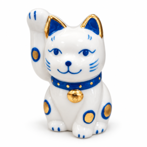 Porta incienso Maneki Neko azul de cerámica, plato de 9,5 cm — fotografía 3