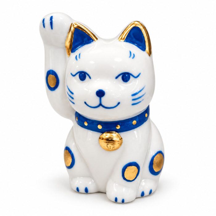 Porta incienso Maneki Neko azul de cerámica, plato de 9,5 cm — fotografía 3