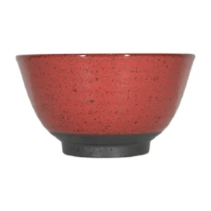 Perfil del cuenco rojo moteado con pie oscuro