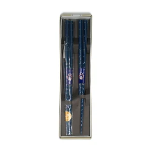 Set de 2 pares de palillos japoneses Tenraku Ishida azul metálico, 23 cm, dos pares en estuche abierto